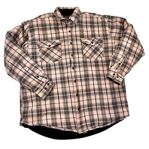 Five Brother Flannel Shirt Jacket Mens XLT Tan Plaid Quilted Lined Excellent